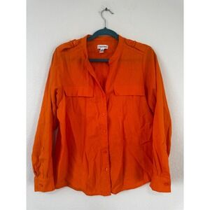 Calvin Klein Women‎ Orange Linen Blend Button Front Shirt Blouse Top L